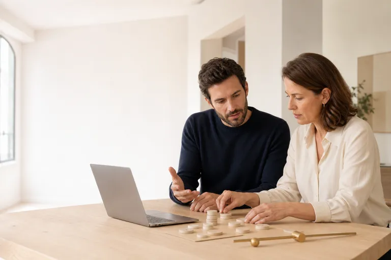 Un dirigeant et une responsable financière construisent une estimation.